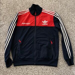 Adidas Black and Red Track Jacket with White Stripes